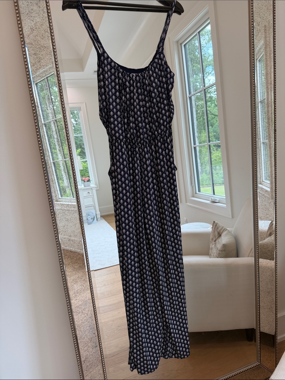 Navy Printed Spaghetti Strap Romper